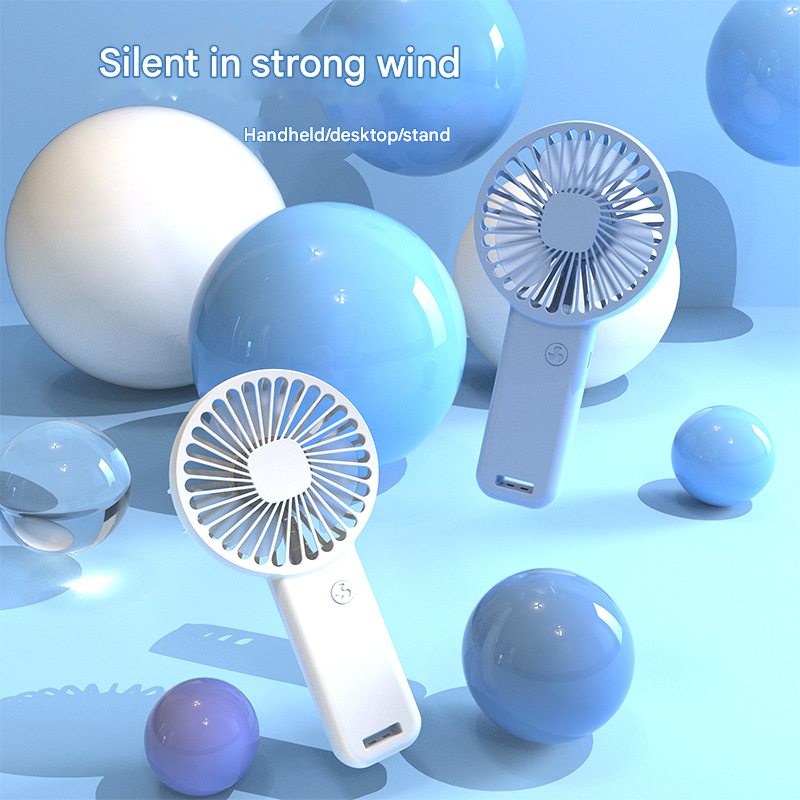 2-PCS Blue Portable USB Rechargeable Mini Handheld Fan with Desktop Base & Phone Stand - 3-Speed Quiet Operation