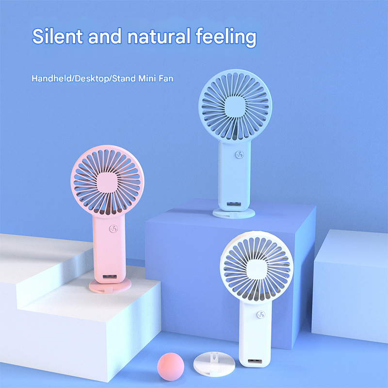 2-PCS Blue Portable USB Rechargeable Mini Handheld Fan with Desktop Base & Phone Stand - 3-Speed Quiet Operation