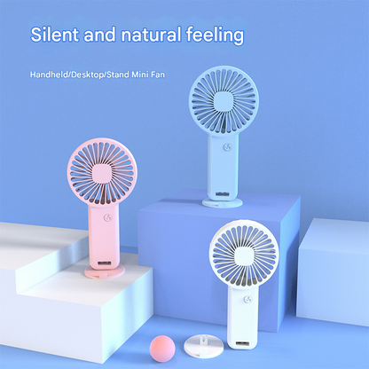 2-PCS White Portable USB Rechargeable Mini Handheld Fan with Desktop Base & Phone Stand - 3-Speed Quiet Operation