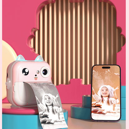 Blue cat Kids Instant Print Camera Zero Ink Digital Video Recorder with 32GB Card and 3 Paper Rolls Portable Rechargeable Toy Gift