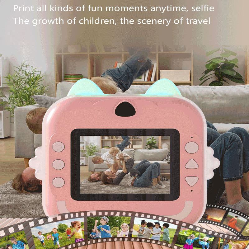 Blue cat Kids Instant Print Camera Zero Ink Digital Video Recorder with 32GB Card and 3 Paper Rolls Portable Rechargeable Toy Gift