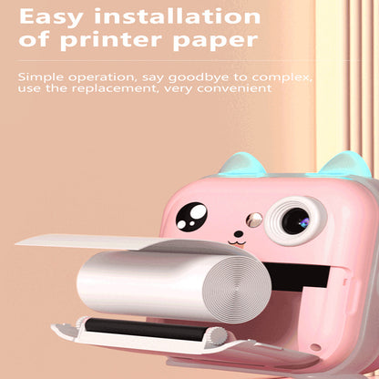 Blue cat Kids Instant Print Camera Zero Ink Digital Video Recorder with 32GB Card and 3 Paper Rolls Portable Rechargeable Toy Gift