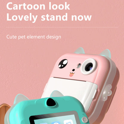 Blue cat Kids Instant Print Camera Zero Ink Digital Video Recorder with 32GB Card and 3 Paper Rolls Portable Rechargeable Toy Gift