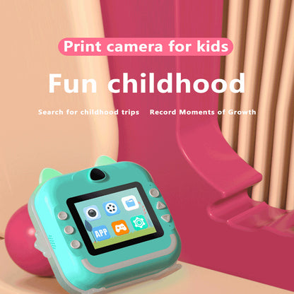 Blue cat Kids Instant Print Camera Zero Ink Digital Video Recorder with 32GB Card and 3 Paper Rolls Portable Rechargeable Toy Gift