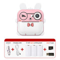 Pink rabbit Kids Instant Print Camera Zero Ink Digital Video Recorder with 32GB Card and 3 Paper Rolls Portable Rechargeable Toy Gift
