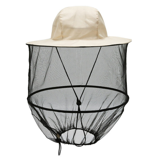 Beige Outdoor Fishing Hat with Mesh Head Net Sun Protection Bucket Cap Anti-Mosquito Fly Guard for Gardening Hiking & Beekeeping