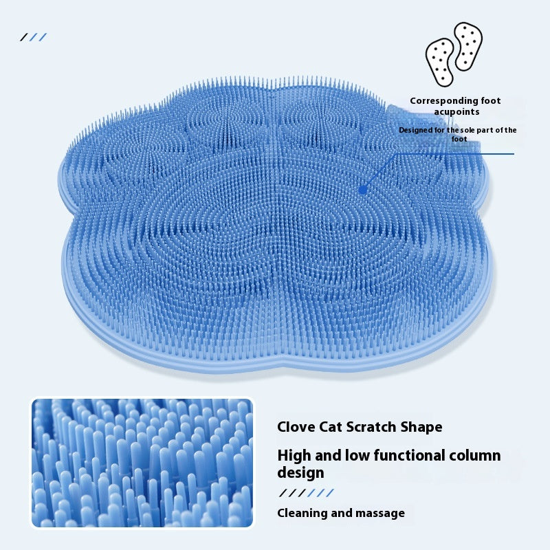 2-PCS Grey cat PAWS Non-Slip TPE Shower Mat with Foot Scrubber and Suction Cups Large Massage Bath Mat for Bathroom 30cm x 30cm