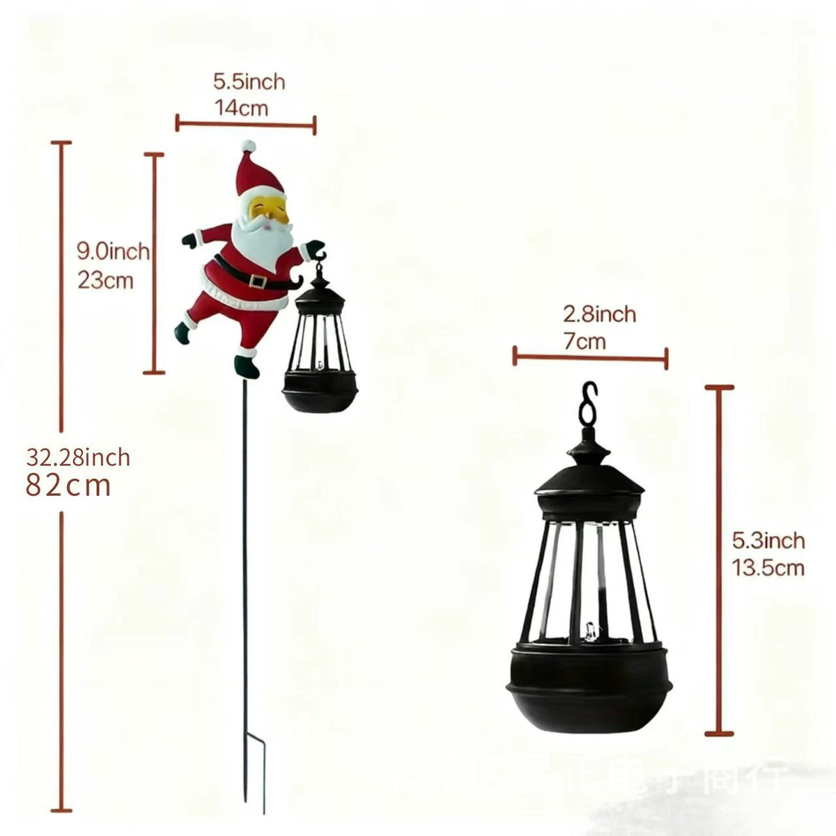 Colorful lights Solar Powered Christmas Garden Stake - Metal Santa with Watering Can & Multi-Colour LED Waterfall - 82cm Outdoor Yard Decoration