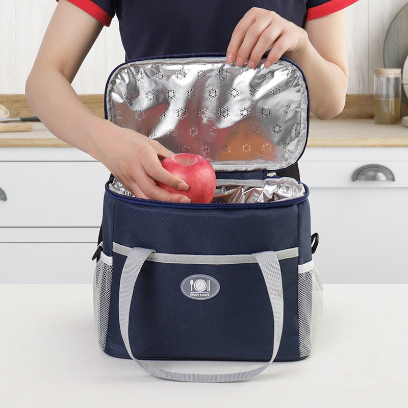 Insulated Lunch Bag Thermal Cooler Tote with Adjustable Shoulder Strap Waterproof Lining for Work School & Picnics Navy Blue Small