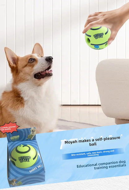 2 Pack Interactive Dog Giggle Ball Set 14cm - Green Wobble Sound Toy & White Glow in the Dark Luminous Ball - No Batteries Required for Medium to Large Dogs