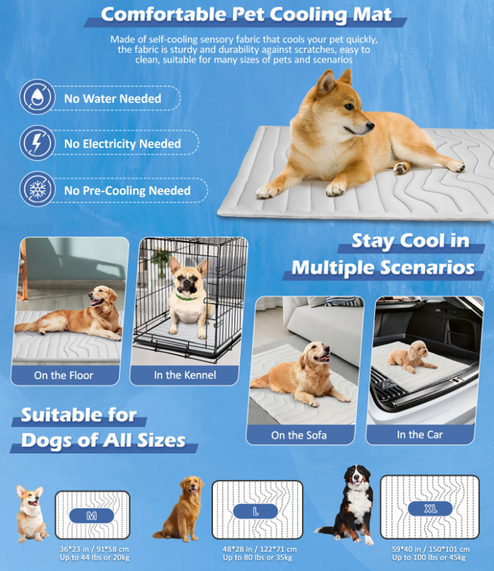 2 Pack Extra Large Dog Cooling Mat 150x101cm - Reversible Self Cooling & Warm Pet Bed Pad - Beige & Bipolar Blue Crate Liner for Giant Breeds up to 45kg