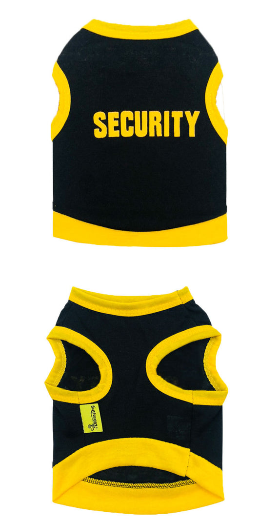 2 Pack Cotton Pet Vest with Security Print - Black with Yellow Trim & Pink with Black Trim - Breathable Summer Tank Top for Small Dogs Size S