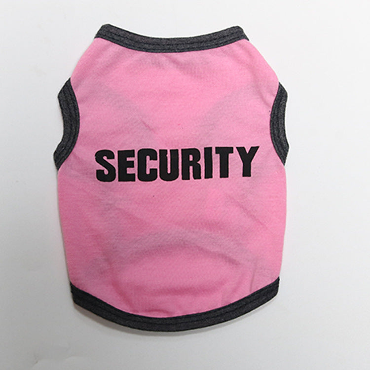 2 Pack Cotton Pet Vest "Security" Print - Black with Yellow Trim & Pink with Black Trim - Size L Breathable Summer Dog Tank Top for Small Breeds