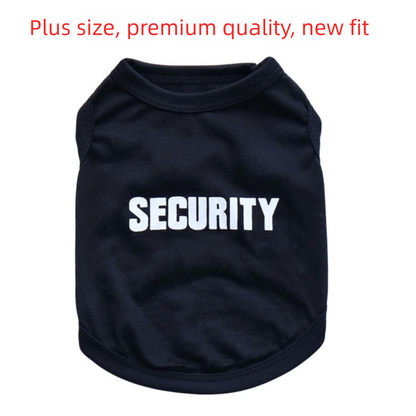 2 Pack "SECURITY" Pet Vest - Black & Yellow with Orange Trim - Breathable Cotton Dog T-Shirt Summer Apparel for Small Breeds & Cats - Size M (Chest 45cm)