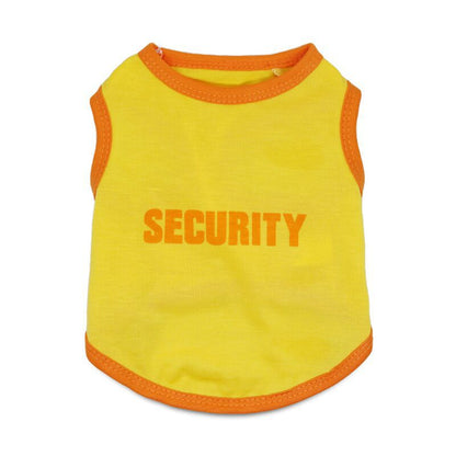 2 Pack Security Printed Pet Vest - Black & Yellow with Orange Trim - Breathable Cotton Dog T-Shirt Summer Apparel for Small to Medium Breeds - Size L (Chest 51cm)