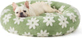 50cm Round Pet Bed Green Daisy Design - Soft Plush Donut Cuddler for Small Dogs & Cats - Calming Anxiety Relief & All-Season Comfort