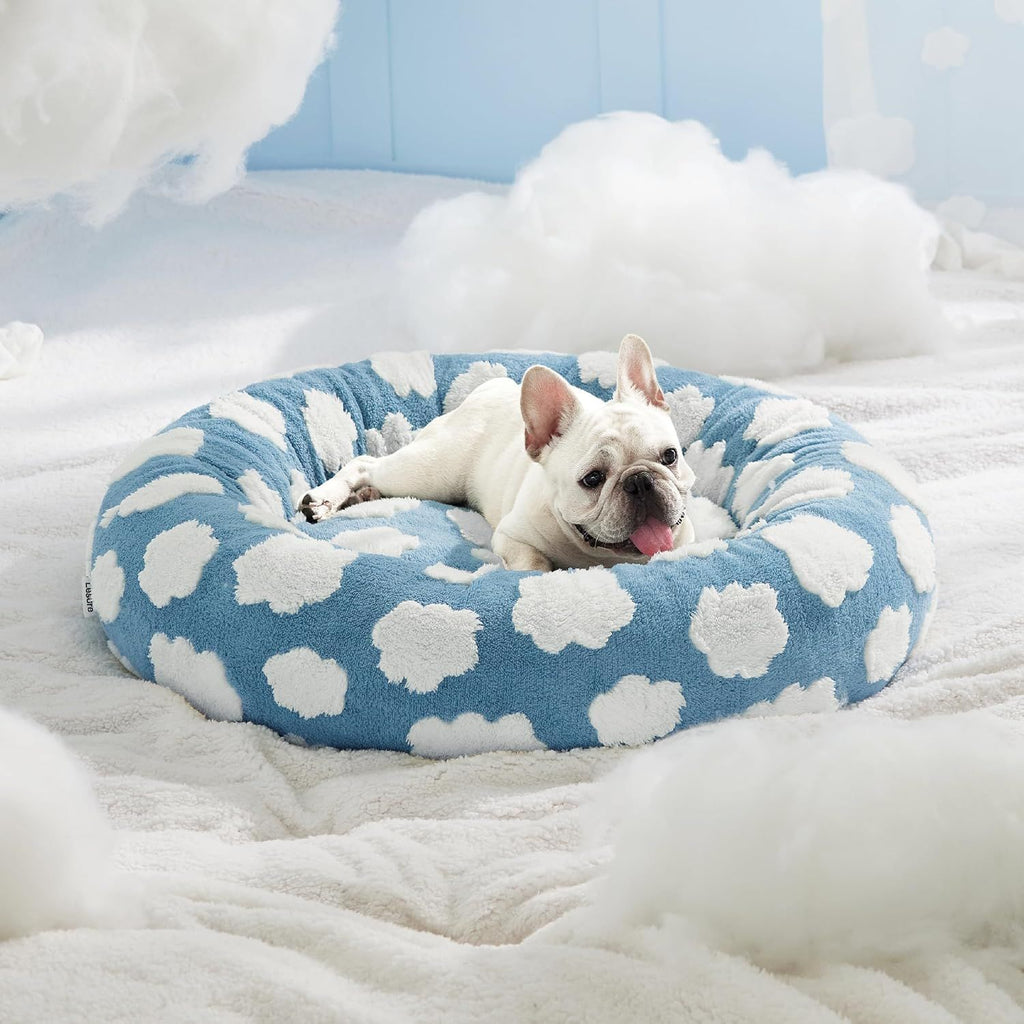50cm Round Pet Bed Green Daisy Design - Soft Plush Donut Cuddler for Small Dogs & Cats - Calming Anxiety Relief & All-Season Comfort