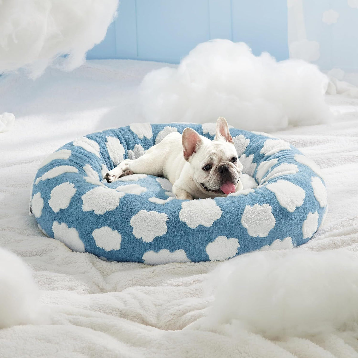 50cm Round Pet Bed Green Daisy Design - Soft Plush Donut Cuddler for Small Dogs & Cats - Calming Anxiety Relief & All-Season Comfort
