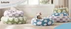 50cm Round Pet Bed Green Daisy Design - Soft Plush Donut Cuddler for Small Dogs & Cats - Calming Anxiety Relief & All-Season Comfort