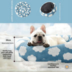 50cm Round Pet Bed Green Daisy Design - Soft Plush Donut Cuddler for Small Dogs & Cats - Calming Anxiety Relief & All-Season Comfort
