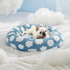 50cm Round Pet Bed Purple & White Checkerboard - Soft Plush Donut Cuddler for Small Dogs & Cats - Calming Anxiety Relief & All-Season Comfort