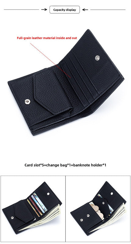 Women's Genuine Leather Bi-fold Wallet - Slim Short Purse with Coin Pocket & RFID Blocking - Soft Cowhide Minimalist Card Holder - Yellow