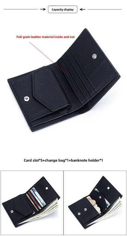 Women's Genuine Leather Bi-fold Wallet - Slim Short Purse with Coin Pocket & RFID Blocking - Soft Cowhide Minimalist Card Holder - Yellow