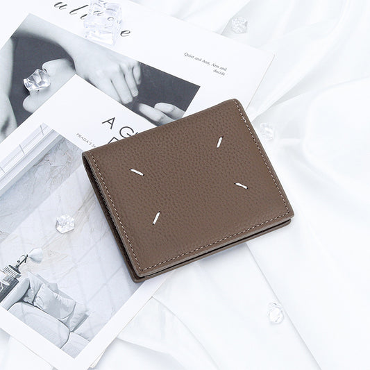 Women's Genuine Leather Bi-fold Wallet - Slim Short Purse with Coin Pocket & RFID Blocking - Soft Cowhide Minimalist Card Holder - Khaki