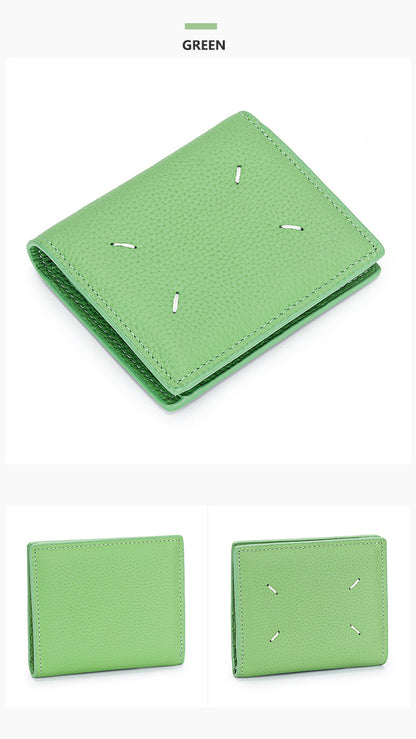 Women's Genuine Leather Bi-fold Wallet - Slim Short Purse with Coin Pocket & RFID Blocking - Soft Cowhide Minimalist Card Holder - Green