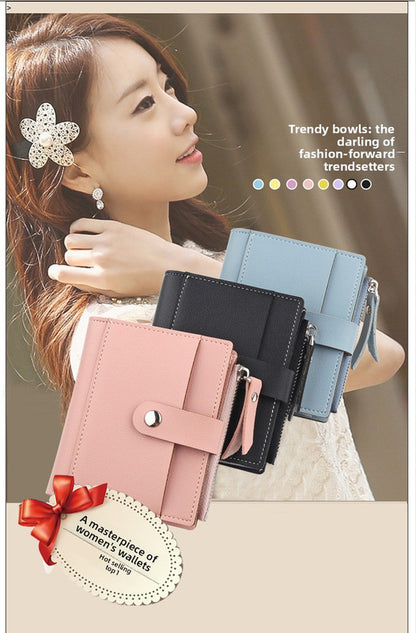 Women's Small Wallet PU Leather Card Holder with Zipper Coin Pocket - Black Short Purse with 9 Card Slots & ID Window - Compact Bifold Design for Ladies
