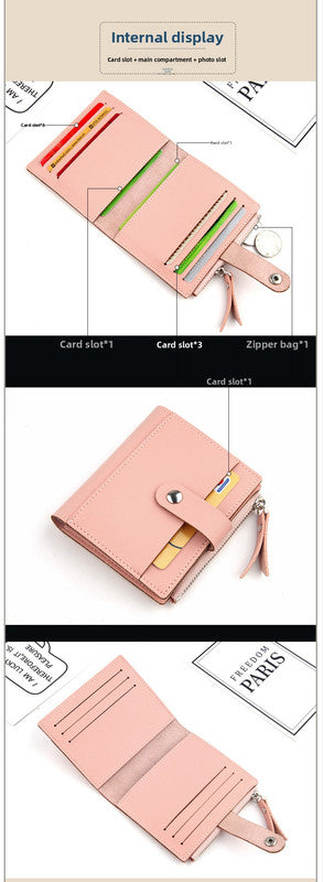 Women's Small Wallet PU Leather Card Holder with Zipper Coin Pocket - Black Short Purse with 9 Card Slots & ID Window - Compact Bifold Design for Ladies