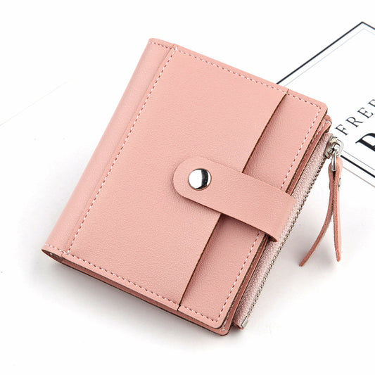 Women's Small Wallet PU Leather Card Holder with Zipper Coin Pocket - Pink Short Purse with 9 Card Slots & ID Window - Compact Bifold Design for Ladies