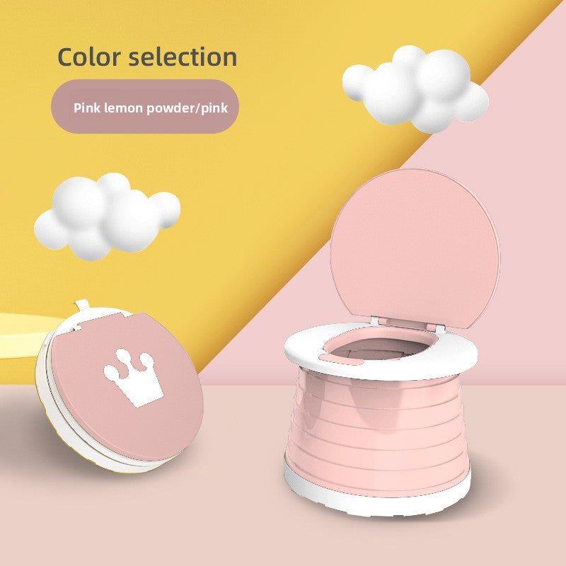 Kids Portable Travel Potty Foldable Training Toilet Seat - Pink - Compact Car & Camping Emergency Commode with Backrest - 50kg Load Capacity