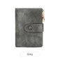 Ladies Compact Wallet Soft Vegan Leather Tri-Fold Purse Double Zipper Coin Pocket with Removable Card Holder High Capacity Multi Slots Grey