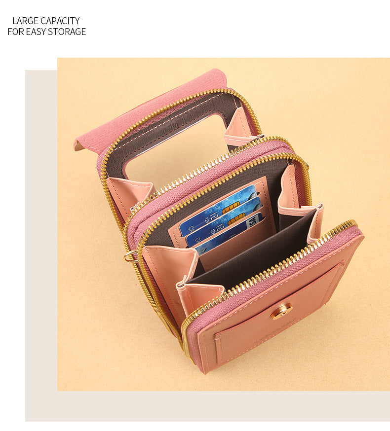 Women's Crossbody Phone Bag with Clear Touch Screen Window PU Leather Wallet Purse Multi-Pocket Shoulder Handbag Adjustable Strap Card Holder Red
