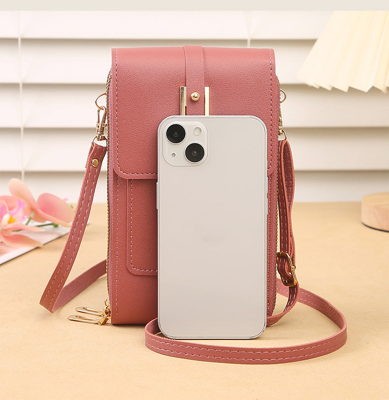 Women's Crossbody Phone Bag with Clear Touch Screen Window PU Leather Wallet Purse Multi-Pocket Shoulder Handbag Adjustable Strap Card Holder Red