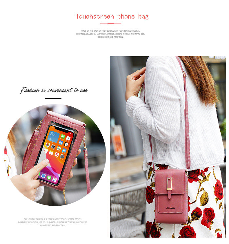 Women's Crossbody Phone Bag with Clear Touch Screen Window PU Leather Wallet Purse Multi-Pocket Shoulder Handbag Adjustable Strap Card Holder Black