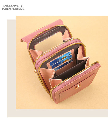 Women's Crossbody Phone Bag with Clear Touch Screen Window PU Leather Wallet Purse Multi-Pocket Shoulder Handbag Adjustable Strap Card Holder Reseda