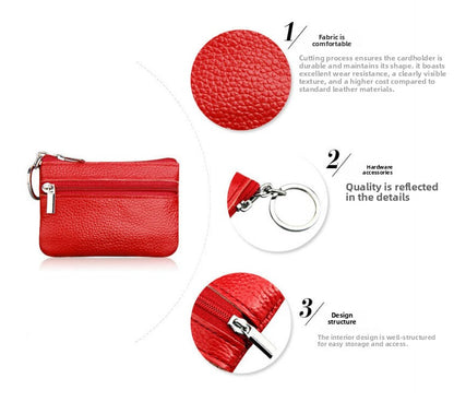 Small Coin Purse Key Ring Wallet Mini Change Pouch Dual Zipper Pocket PU Leather Portable Storage Bag Coffee