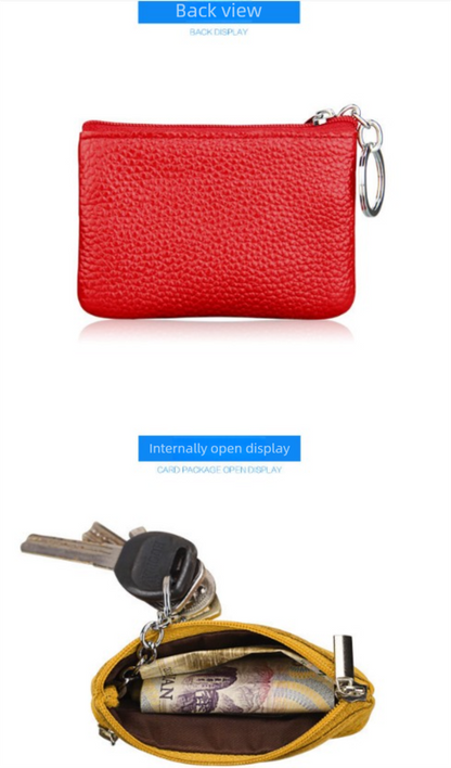 Small Coin Purse Key Ring Wallet Mini Change Pouch Dual Zipper Pocket PU Leather Portable Storage Bag Coffee
