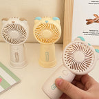 Mini Handheld Fan Rechargeable Portable Personal Cooling Device Cute Bear Design 3 Speed Adjustable with Stand Lanyard for Travel Kids Office Yellow