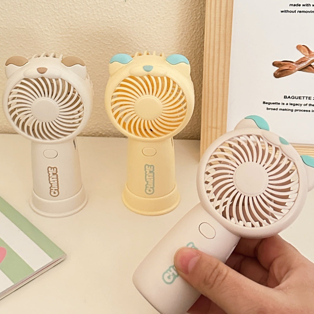 Mini Handheld Fan Rechargeable Portable Personal Cooling Device Cute Bear Design 3 Speed Adjustable with Stand Lanyard for Travel Kids Office Yellow