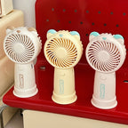 Mini Handheld Fan Rechargeable Portable Personal Cooling Device Cute Bear Design 3 Speed Adjustable with Stand Lanyard for Travel Kids Office Yellow