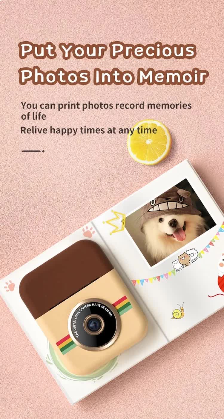 Kids Instant Print Camera with 3 Paper Rolls - Zero Ink Thermal Digital Camera & Video Recorder - 1080P Dual Lens Selfie Toy for Boys & Girls - Brown