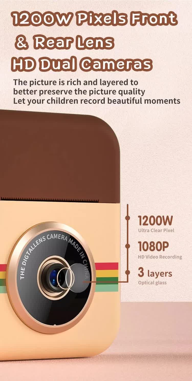 Kids Instant Print Camera with 3 Paper Rolls - Zero Ink Thermal Digital Camera & Video Recorder - 1080P Dual Lens Selfie Toy for Boys & Girls - Pink