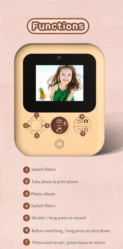 Kids Instant Print Camera with 3 Paper Rolls - Zero Ink Thermal Digital Camera & Video Recorder - 1080P Dual Lens Selfie Toy for Boys & Girls - Pink