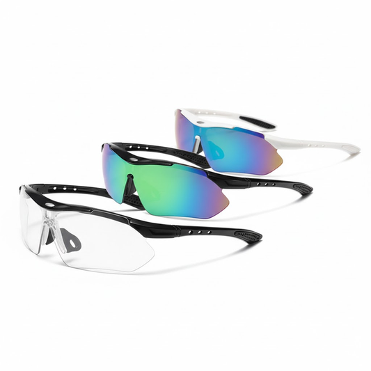 3 PCS Outdoor Cycling Sunglasses Set Sports Glasses Clear and Colorful Mirrored Lenses Black and White Frames UV Protection Unisex Running MTB