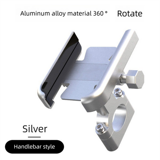 Universal Aluminium Motorcycle Phone Holder Handlebar Mount 360 Rotation Anti-Shake CNC Metal for Bike Scooter 4-7 Inch Phones Sliver