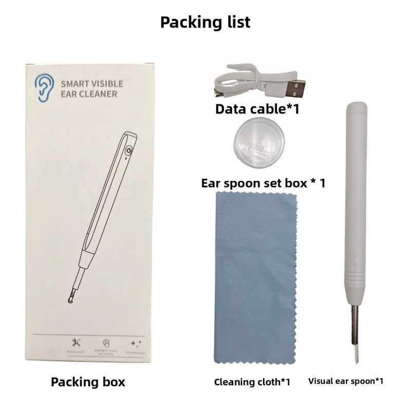 Smart Visual Ear Wax Removal Tool with HD Camera WiFi Wireless Otoscope Ear Cleaner 3.5mm Ultra Slim Lens for iPhone Android Black
