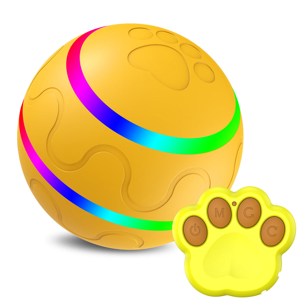 Yellow Durable TPU Smart Interactive Electric Pet Toy Ball With Remote - Automatic Normal & Crazy Mode Bouncing Dog & Cat Chew Toy, Remote Activated